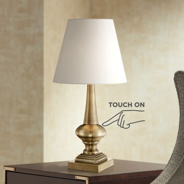 Traditional Table Lamp Antique Brass Touch On White Shade for .