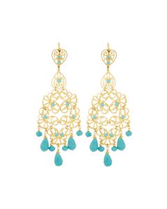 Jose & Maria Barrera Golden Filigree Chandelier Earrings w .