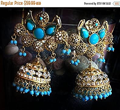 Amazon.com: Turquoise Blue gold Filigree Earrings, Victorian .