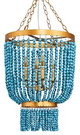 JinYuZe 4-Light Chandelier, Vintage Style Blue Turquoise Bead .