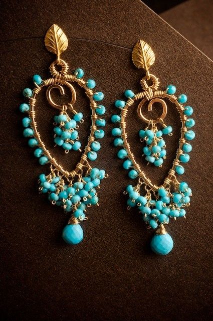 Turquoise & Gold Chandelier Earrings: Farria | Beaded earrings .