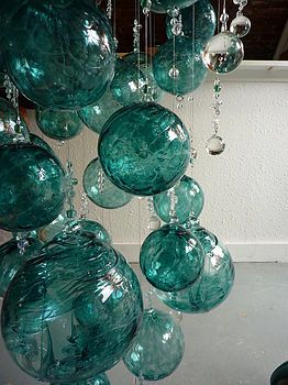 Hang turquoise and sea foam green glass ball ornaments of multiple .
