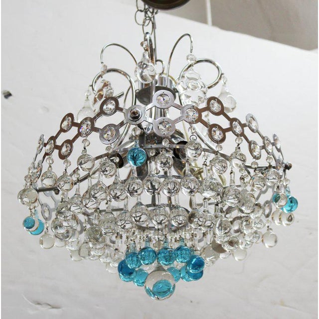 Italian Mid-Century Modern Chrome Chandelier with Clear and .