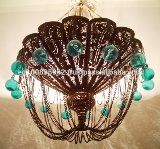 Br274 Antique Style Large Chandelier W/turquoise Glass Balls - Buy .