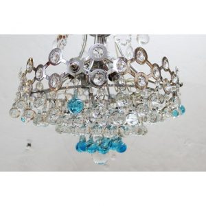 Italian Mid-Century Modern Chrome Chandelier with Clear and .