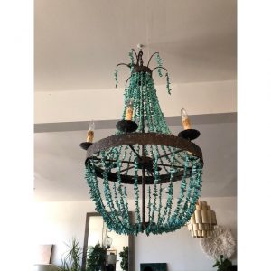 Regina Andrew Rustic Empire Style Turquoise Beaded Chandelier .