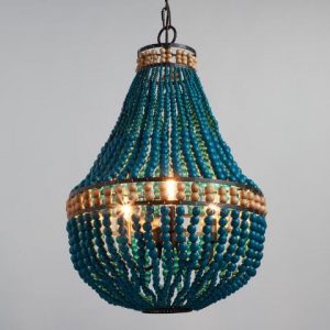 Turquoise Wood Bead Teardrop 3 Light Chandelier | World Mark