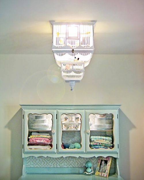 Birdcage chandelier, very cool... plus, paint my china cabinet .