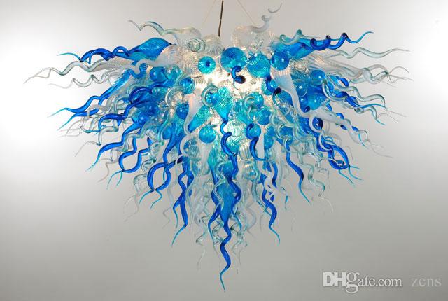 Artistic Turquoise Blue Blown Glass Chandelier Lighting .