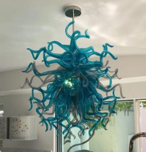 Modern Turquoise Blue Glass Decoration Chandelier LED Light Source .