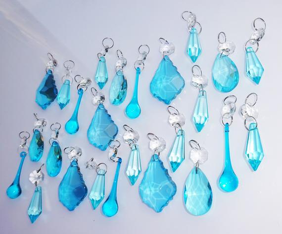 25 Teal Aqua Turquoise Chandelier Drops Glass Crystals | Et
