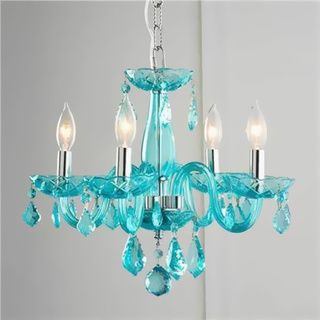 Glamorous 4-light Full Lead Turquoise Blue Crystal Chandelier .