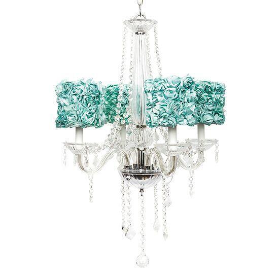 4 Light Glass Middleton Chandelier with Turquoise Rose Garden .