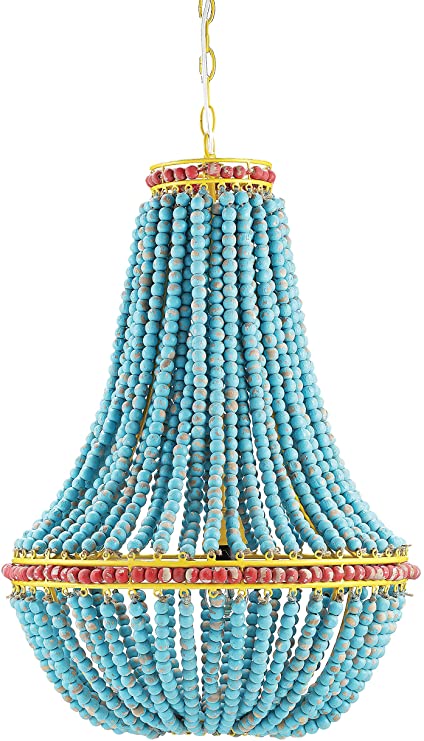Amazon.com: Creative Co-op Blue & Red Wood Beaded Chandelier with .