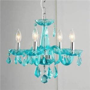 Glamorous 4-light Full Lead Turquoise Blue Crystal Chandelier .