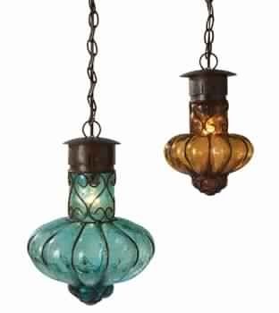 Hand blown glass & brass lantern-Turquoise accent-these can pass .