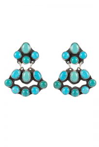 Rocki Gorman Blue and Green Turquoise Mini Chandelier Earrings .