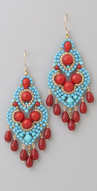 Turquoise & Coral Mini Chandelier Earrings | Bead jewellery .