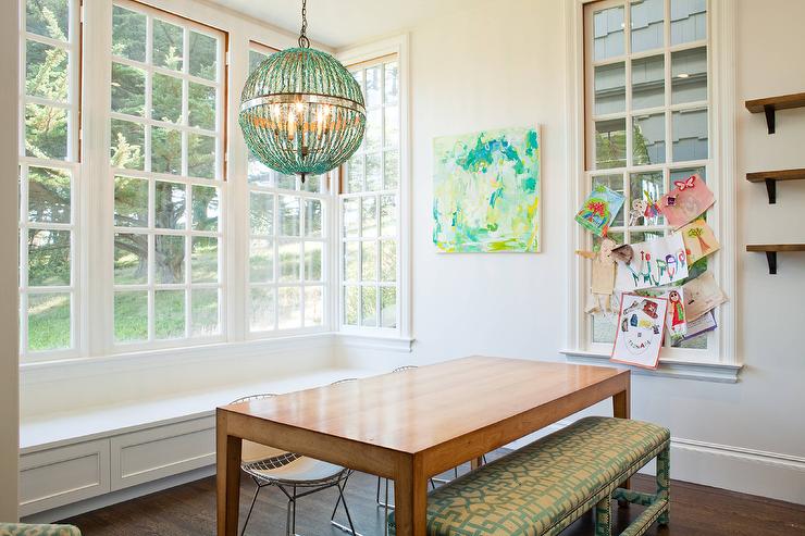 Turquoise Beaded Orb Chandelier Over Dining Table - Contemporary .
