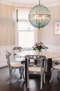 Black and White Bone Inlay Dining Chairs with Turquoise Blue .