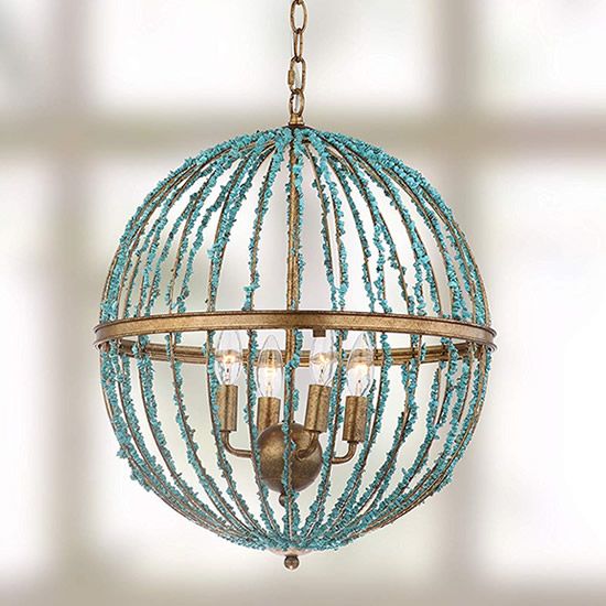 Safavieh CHA4008A Lalita Turquoise Cage Orb Chandelier - Orb .