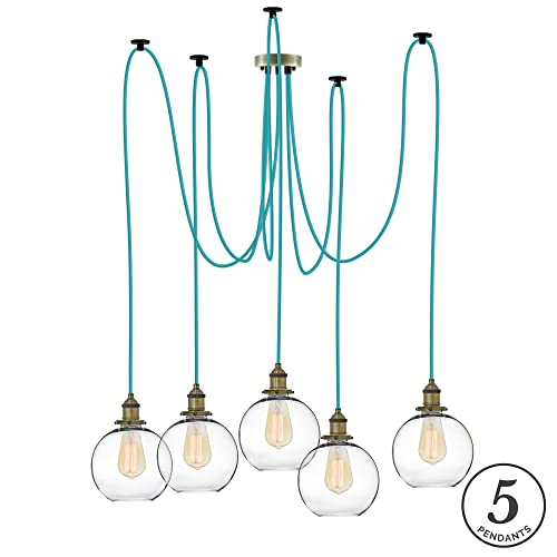 Amazon.com: 5 Pendant Light Chandelier - Turquoise and Glass Globe .