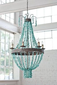 Beaded Turquoise Stones 27""r x 46""h Chandelier from Regina .