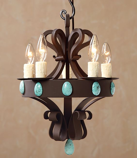 Cowhide and Turquoise Table Runner - Small | Rustic chandelier .
