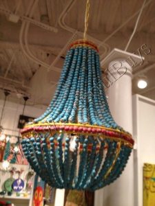 Ainsley Turquoise Wood Beads CHANDELIER Beaded Dining Light Aqua .