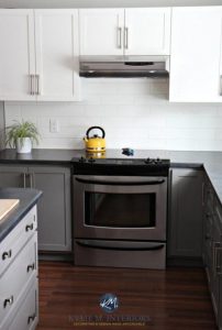 TWO-TONE KITCHEN CABINETS | Dark gray lower cabinets with a .