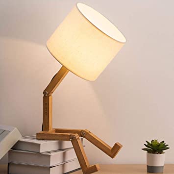 HAITRAL Bedroom Table Lamp - Fun Desk Lamps with Wooden Base .