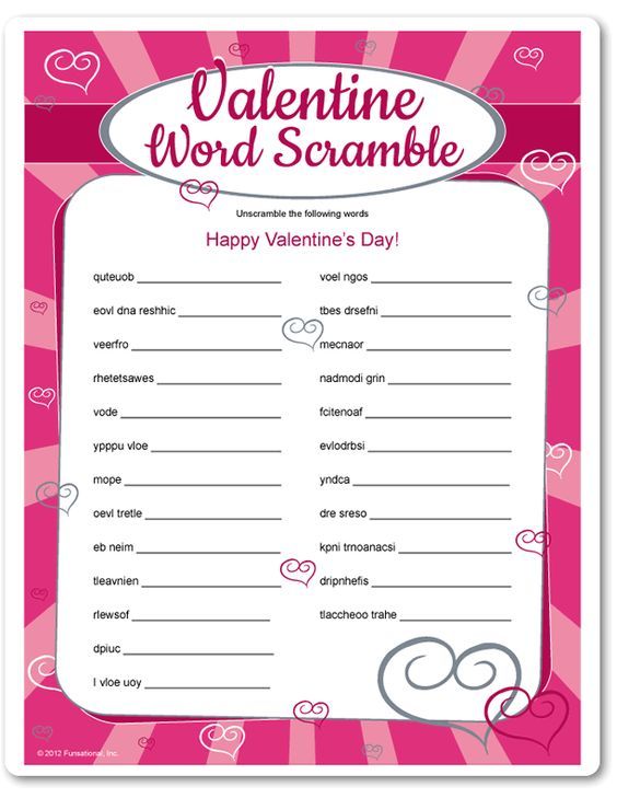 Valentine's Day word scramble printable game - fun games for kids .