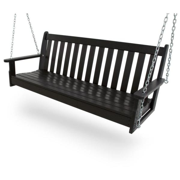 POLYWOOD Vineyard 60 in. Black Plastic Outdoor Porch Swing GNS60BL .