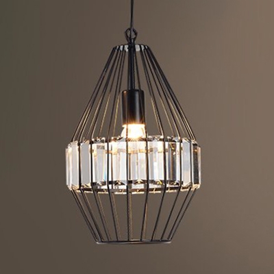 Dining Room Cage Pendant Lighting with Clear Crystal Decoration .