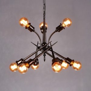 Metal Open Bulb Chandelier 9 Lights Vintage Black Hanging Lights .