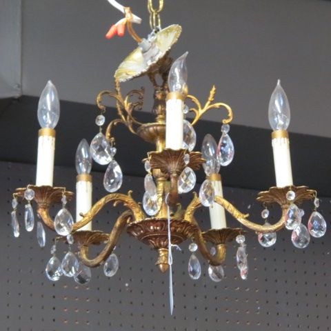 SOLD. Vintage antique small 5 arm brass and crystal #chandelier .