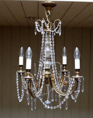 Vintage French Brass Chandelier, 1920s for sale at Pamo