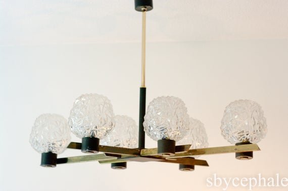 Vintage Italian chandelier six lights Stilnovo style brass | Et