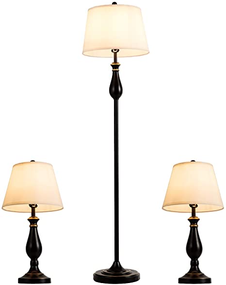 Tangkula 3 Pack Lamp Set, 3-Piece Vintage Style Metal Table and .