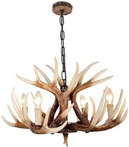 EFFORTINC Vintage Style Resin Deer Horn Antler Chandeliers, 4 .