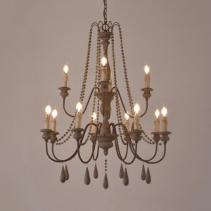 Vintage Style Candle Shape Chandelier 12 Lights Wood Pendant .