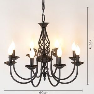 Vintage Wrought Iron Chandelier E14 Candle Light Lamp Black Metal .