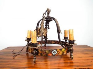 Vintage Spanish Style Wrought Iron Chandelier Ceiling Light .