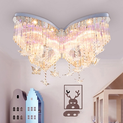Butterfly LED Chandelier Girls Bedroom Hanging Crystal Flush Mount .