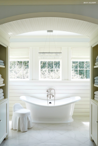 Linear Crystal Chandelier Over Vintage Tub - Cottage - Bathro