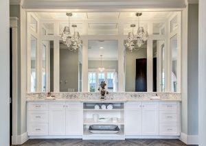 Chandelier Over Vanity - Transitional - bathroom - Clark and Co Hom