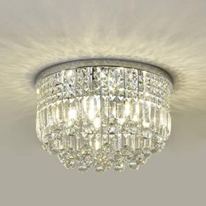 SEFINN FOUR K9 Crystal Flush Round Ceiling Chandelier, 11" Height .