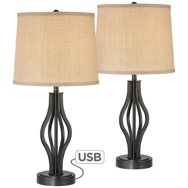 360 Lighting Modern Table Lamps Set of 2 with Hotel Style USB .