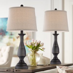 Regency Hill Traditional Table Lamps Set of 2 Dark Bronze Metal .