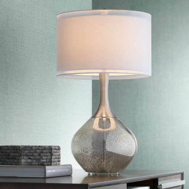 Possini Euro Design Modern Table Lamp Mercury Glass Silver Sheer .